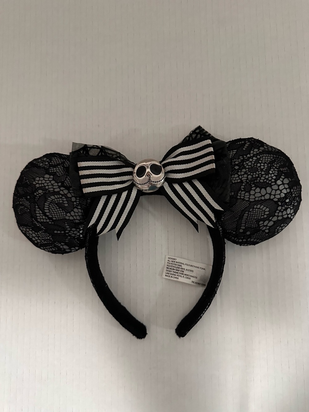 Disney Black Lace Jack Skellington Skull Bow Mouse Ears Headband